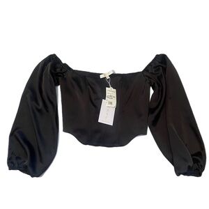 NWT WAYF Off the Shoulder Corset Cropped Top Balloon Long Sleeves Size Small